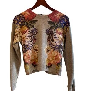 J.Crew Photo Floral Sweatshirt S Gray 100% Cotton Vintage 2014 Floral Print